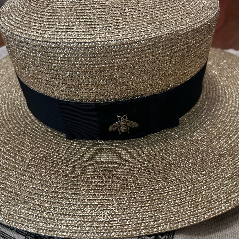 Auth Gucci lame straw hat